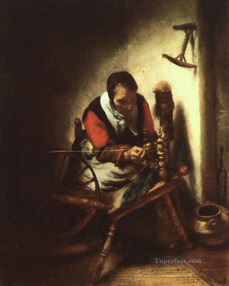 A Woman Spinning Baroque Nicolaes Maes Oil Paintings